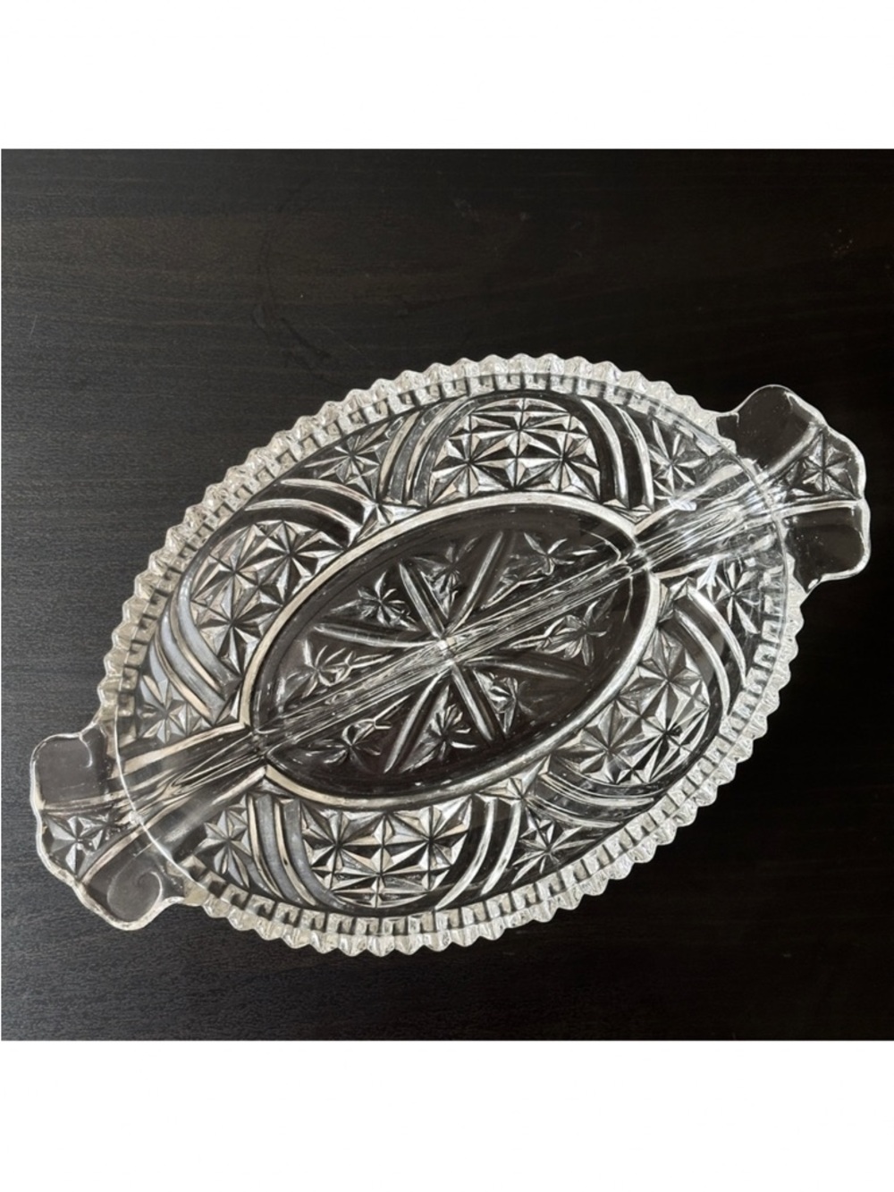 Anchor Hocking Stars & Bars Divided Relish Dish Pressed Glass 1950's